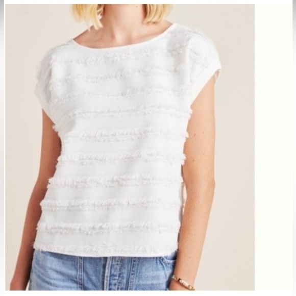 Anthropologie Maeve Barton Fringe Top White 4 - Picture 2 of 6